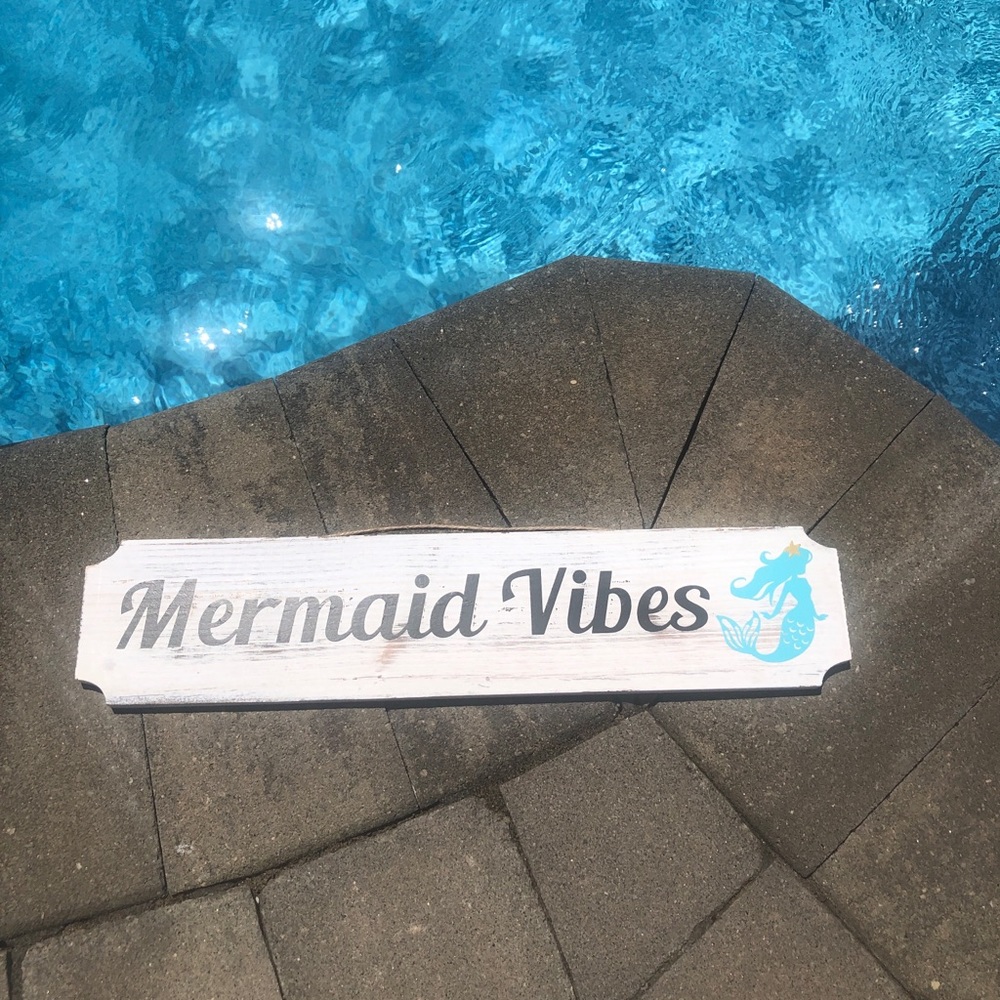 “Mermaid Vibes” whitewash farmhouse wood sign